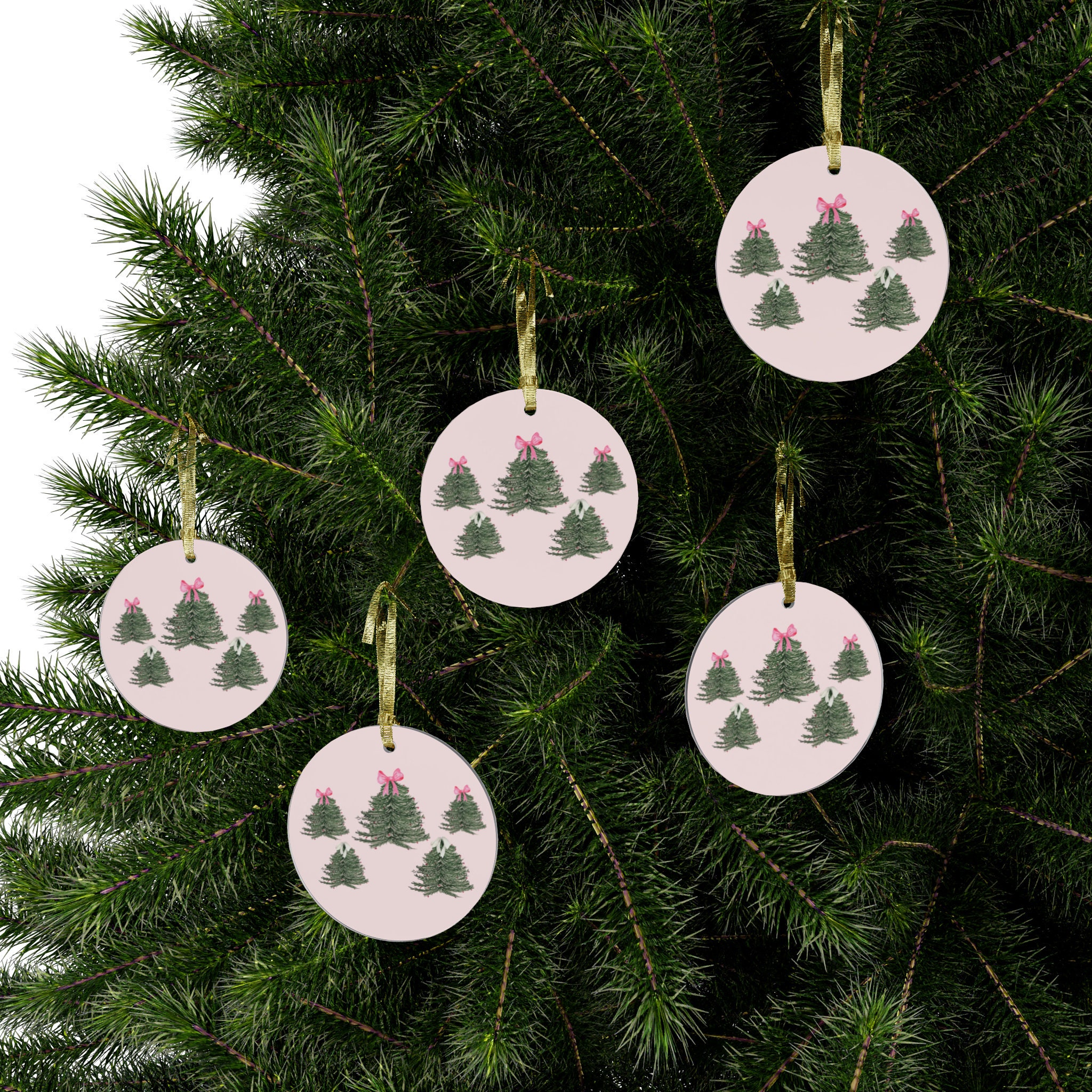 Preppy Christmas Tree Holiday Watercolor Acrylic Ornaments Etsy