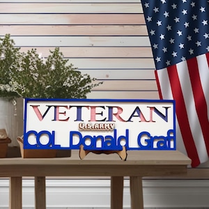 Personalized Veteran Sign Custom Military Wall Decor with Name Rank & Branch Patriotic Stars and Stripes Military Gift for Veterans