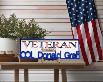Personalized Veteran Sign: Custom Military Name & Rank, Patriotic Decor