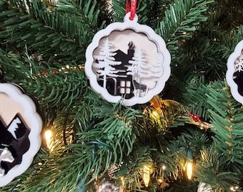 Woodland Animal Christmas Ornaments: Laser Cut Wood & Acrylic, Set of 3