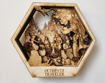 Octopath Traveler 2 / Placa de arte de madera 3D / Regalo inolvidable para los jugadores