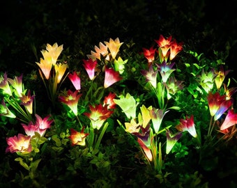 Solar Lily Flowers | Solar Lights Outdoor | Garden Decor | Yard Decor | Solar Garden Lights | 8 PC