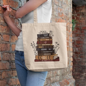 Jumbo Vintage I'm with the Banned Canvas Tote, Reading Books bag, Book Lovers tote, Bookworm Librarian Gift, Banned Book Week, Bookish Gift