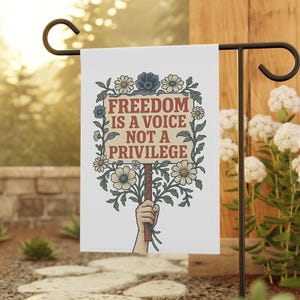 Floral Freedom Voice Garden Flag, Resist Yard Banner, No Kings in America Protest Yard Sign, Democrat Garden Gift, Subtle Anti Trump Sign