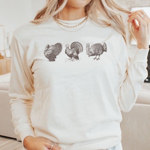 Vintage Turkey Comfort Colors Long Sleeve Shirt, Cottagecore Thanksgiving Shirt, Fall Comfort Colors, Turkey Shirt, Retro Thanksgiving Tee