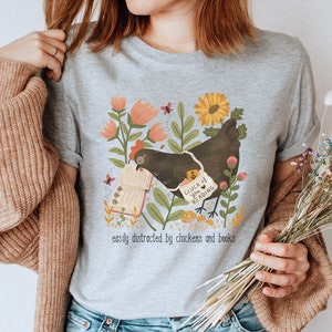 Funny Chickens and Books Bookish Tshirt, Chicken Shirt, Bookish shirt, Book Lovers Clothing, Librarian Gift, Book Gift for Reading Teacher