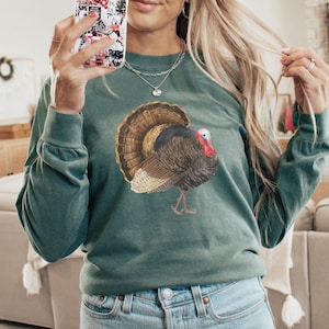 Vintage Turkey Comfort Colors Long Sleeve Shirt, Cottagecore Thanksgiving Shirt, Fall Comfort Colors, Turkey Shirt, Retro Thanksgiving Tee