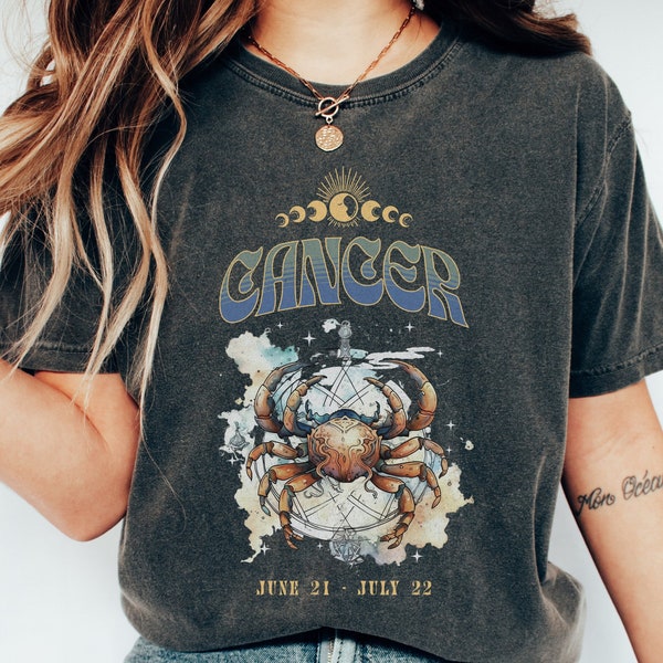 Zodiac Cancer Whimsigoth Comfort Colors Tee, Zodiac Birthday Gift For Cancer Shirt, Celestial Vintage Cancer Shirt, Retro Astrology shirt