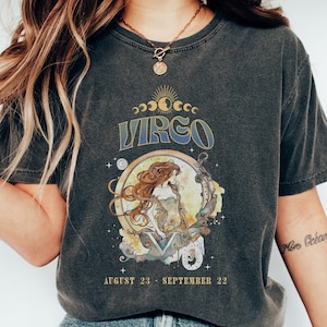 Zodiac Virgo Whimsigoth Comfort Colors Tee, Zodiac Birthday Gift For Virgo Shirt, Celestial Virgo Shirt Trendy Oversize, Astrology T Shirt