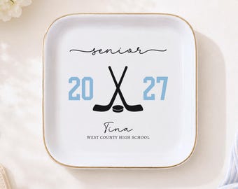Custom Hockey Senior Jewelry Dish, Personalized Graduation Gift for Senior Girls Night, High School Senior Team, Senior 2027 Keepsake