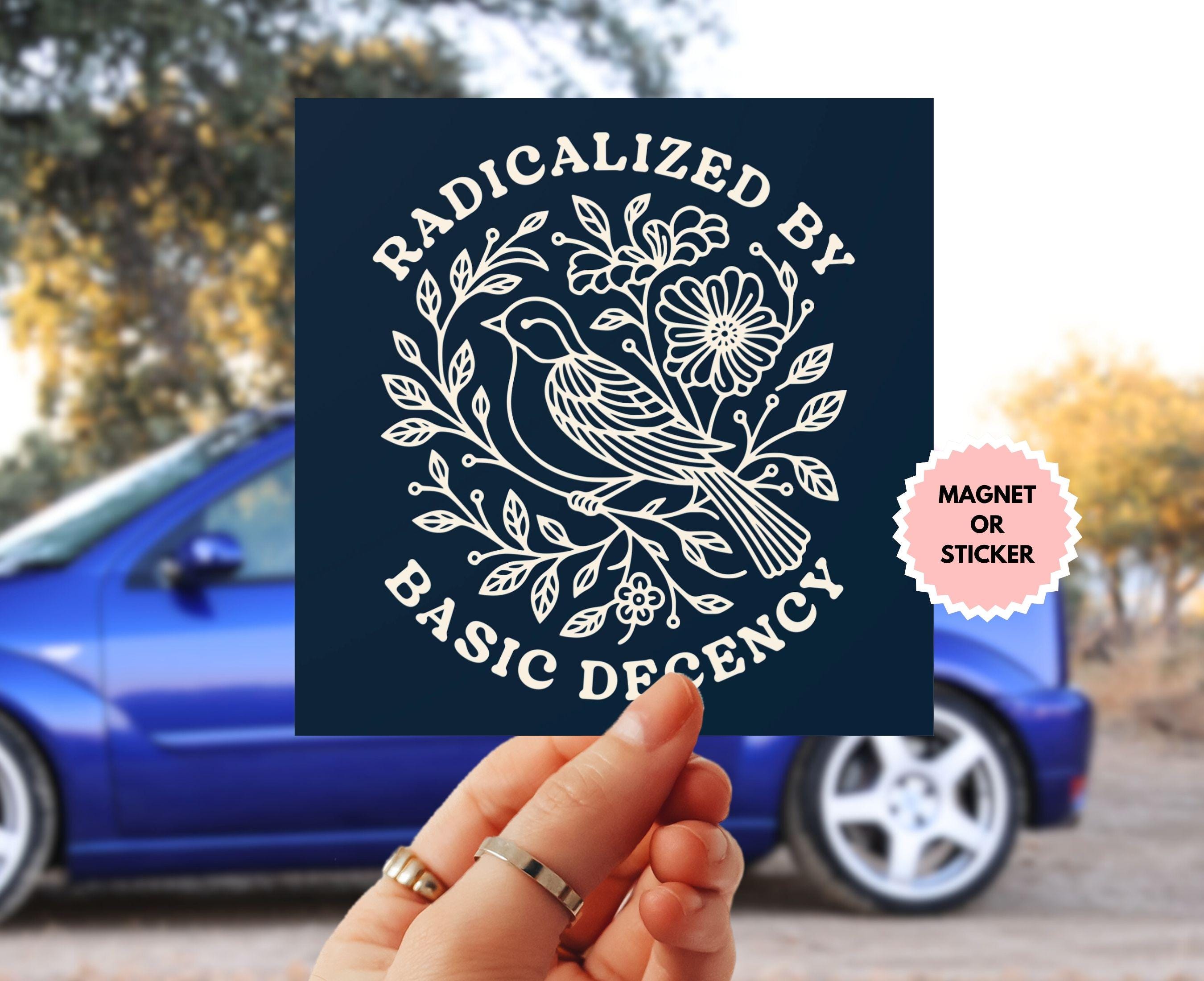 Radicalized by Basic Decency Car Magnet or Bumper Sticker, Protest Sticker, FDT Sign, Human Rights Magnet, Anti Trump Liberal Sticker