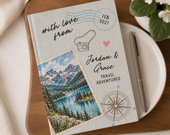 Custom Mountain Travel Journal, Our Adventures Personalized Couples Travel Notebook, Adventure Log Book, Anniversary Gift for Her