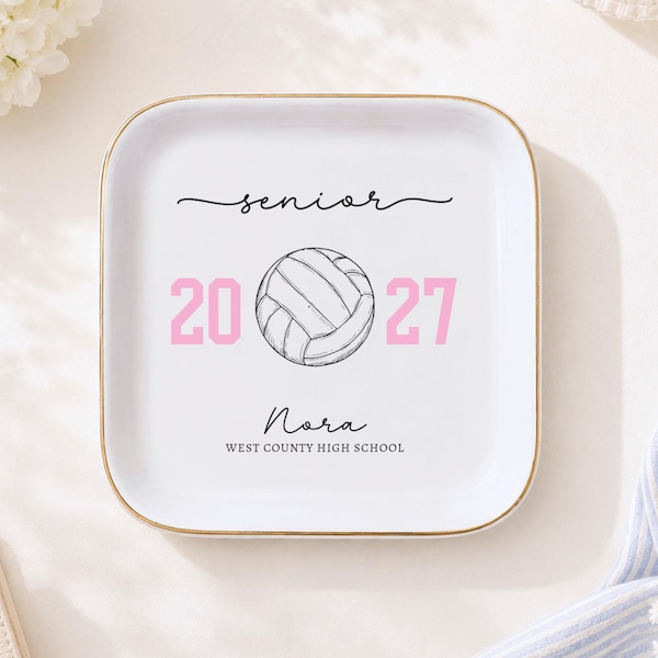 Custom Volleyball Senior 2027 Jewelry Dish, Personalized Graduation Gift for Senior Girls Night, High School Senior Team, Senior Year Keepsa