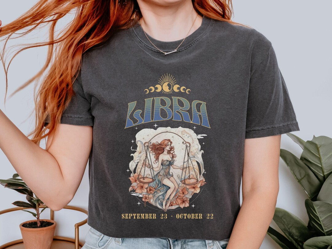 Libra T Shirt Zodiac Short Sleeve Round Neck Pink Cotton T-Shirt for Women