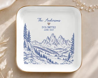 Custom Dolomites Italy Wedding Ring Dish, Italian Engagement Ring Dish, Personalized Skyline Jewelry Dish, Europe Wedding Honeymoon Gift