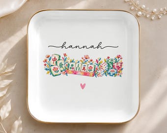 Personalized Mahjong Ring Dish, Mahjong Lover Gift, Custom Jewelry Tray, Mah Jongg Player Birthday Gift, Mahjong Club Keepsake Gift