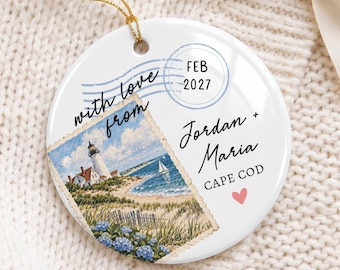 Custom Coastal Ornament, Travel Wedding Engagement Gift, Proposal Keepsake, Personalized Souvenir Ornament, Vacation Honeymoon Trip