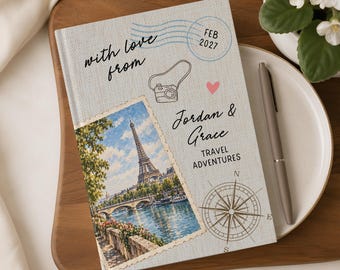 Custom Paris Travel Journal, Our Adventures Personalized Couples Travel Notebook, Adventure Log Book, Anniversary Gift for Her