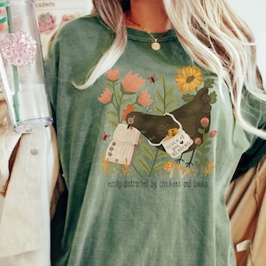 Vintage Chicken and Books Comfort Colors Tshirt, Chicken Shirt, Bookish shirt, Book Lovers Clothing, Librarian Gift, Bookish Gift for her