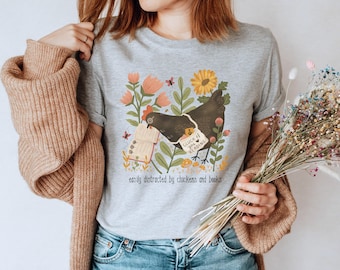 Maglietta divertente con galline e libri, maglietta per amanti dei libri, maglietta con galline, maglietta per lettori, abbigliamento per amanti dei libri, regalo per bibliotecario, regalo per insegnante di lettura