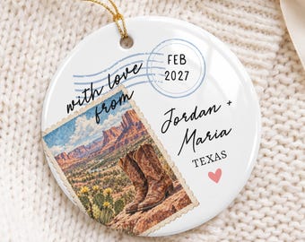 Custom Western Boots Ornament, Travel Wedding Engagement Gift, Proposal Keepsake, Personalized Souvenir Ornament, Vacation Honeymoon Trip