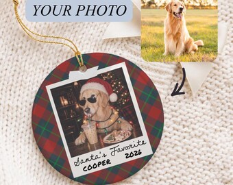 Custom Funny Polaroid Dog Photo Christmas Ornament, Personalized Pet Portrait Gift, Custom Dog Drinking Coffee Artwork, Pet Lover Memorial G