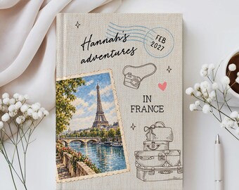 Custom Paris Travel Journal, Personalized France Trip Keepsake, Custom Name Notebook, Eiffel Tower Study Abroad, Christmas Gift for Traveler
