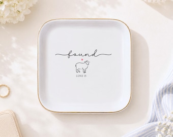 Ringenschaaltje 'Verloren Schaap' (Christelijk), Sieradenschaaltje 'Lucas 15' (Geloofssymbool), Cadeau voor haar met de 99 Geloofspunten, Gepersonaliseerd sieradenschaaltje als cadeau voor een christelijke zus.