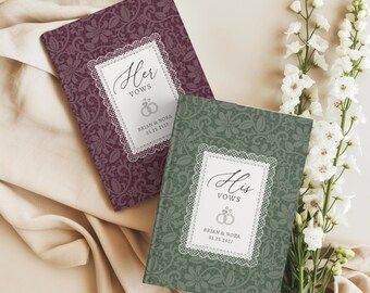 Personalized Toile Vow Books, Custom His And Her Vow Books, Elegant Wedding Keepsake, Romantic Lace Style Wedding Ceremony Gift