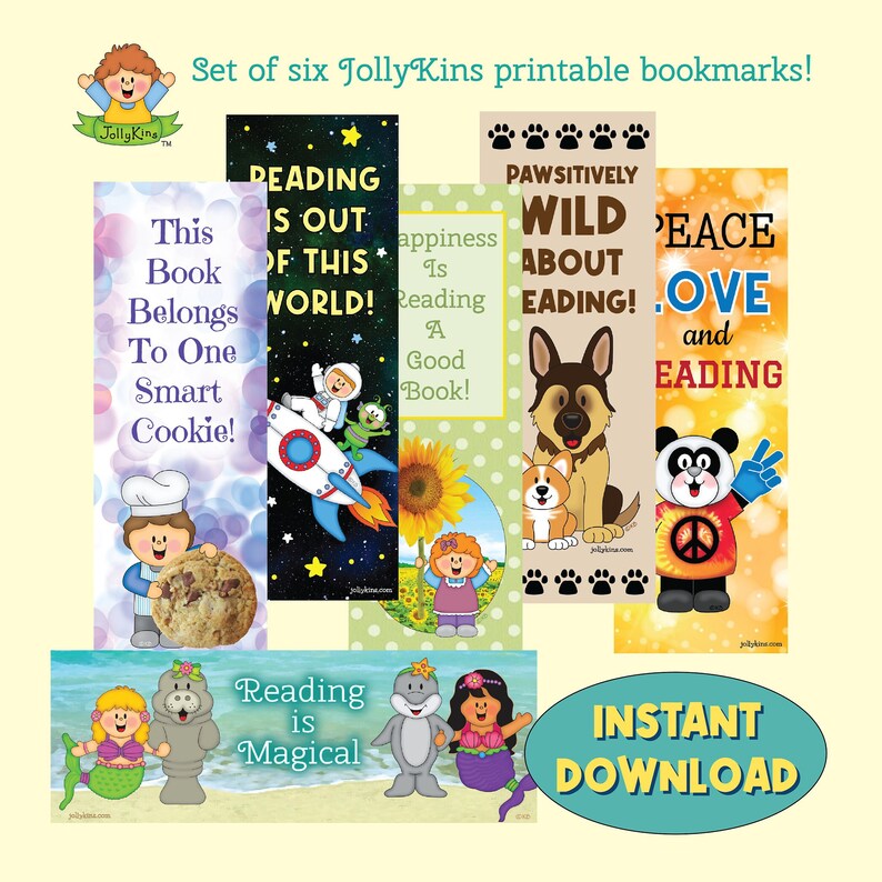 Jollykins, Printable Bookmarks, Instant Download, Classroom Bookmarks