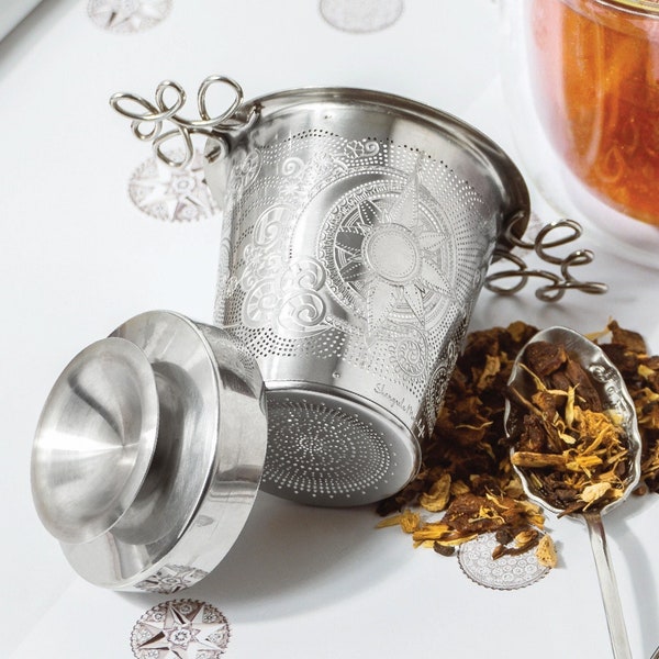 Chai Tea Strainer, Universal Basket for loose leaf tea Infuser with hand-made decorative handles, mesh strainer, Tea Lover Gift,