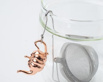 Pumpkin Charm Tea Infuser: Stainless Steel Mesh, Glass Bowl