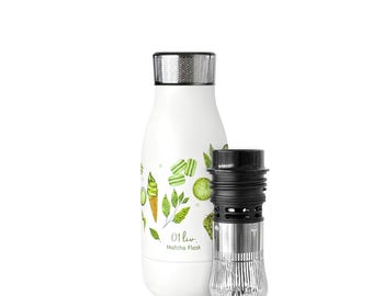 White Matcha Tea Flask | Stainless Steel Insulated Bottle 11oz /350ml