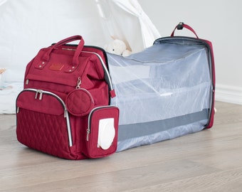 Red Diaper Bag Backpack with Bassinet Station | LOVATTE