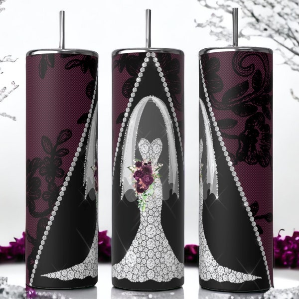 Elegant bridal tumbler wrap/wedding day/wine/burgundy