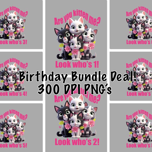 Adorable kitten/cat birthday bundle /PNG bundle/are you kitten me? 1-10 birthday