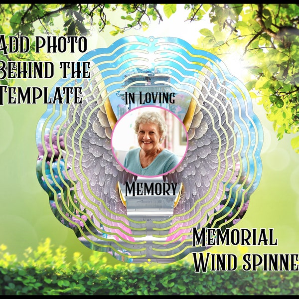 Memorial Wind Spinner with Angel wings sublimation design/ PNG/easily add your photo