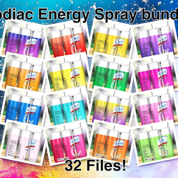 Zodiac energy spray tumbler wrap bundle (16 files + 16 mock ups)