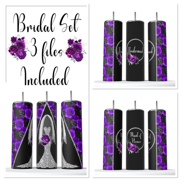 Bridal tumbler wrap set/ 3 files included/Maid of honor/Bridesmaid/ purple roses