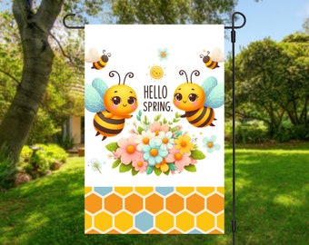 Hello spring with bees  garden flag design /PNG/Digital download