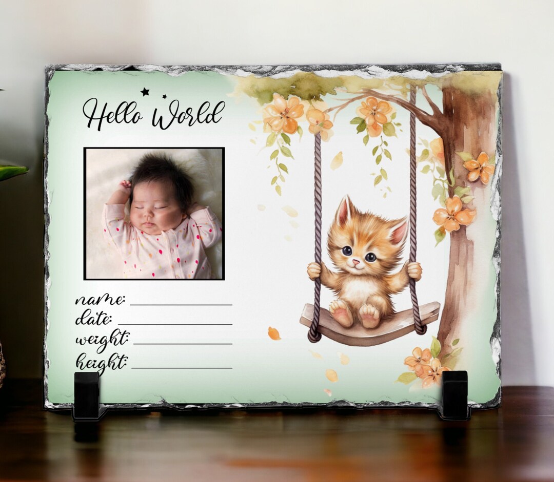 Kitten Baby Birth Stats/birth Announcement Design for Sublimation Slate