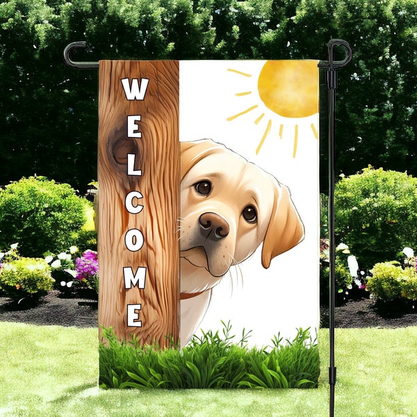 Welcome peeking Labrador retriever dog garden flag design /PNG/Digital download