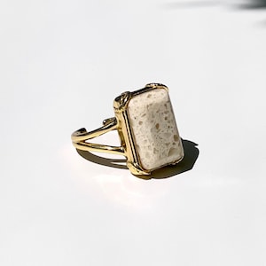 Natural White Marble Ring, 18K Yellow Gold Plated Sterling Silver, Natural Stone Ring, Vintage Inspired, Wedding Ring