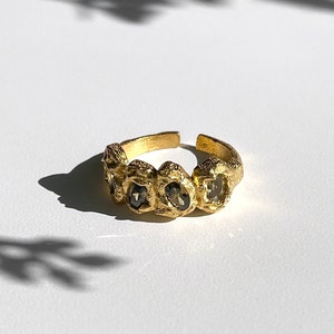 Sage Green Ring, Multi Gemstone Ring, Irregular Ring, Sterling Silver Gold Plated Ring, Birthstone Ring, Thick Gold Ring, Organic Textured