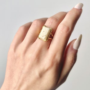 Natural White Marble Ring, 18K Yellow Gold Plated Sterling Silver, Natural Stone Ring, Vintage Inspired, Wedding Ring image 7