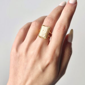 Natural White Marble Ring, 18K Yellow Gold Plated Sterling Silver, Natural Stone Ring, Vintage Inspired, Wedding Ring image 2