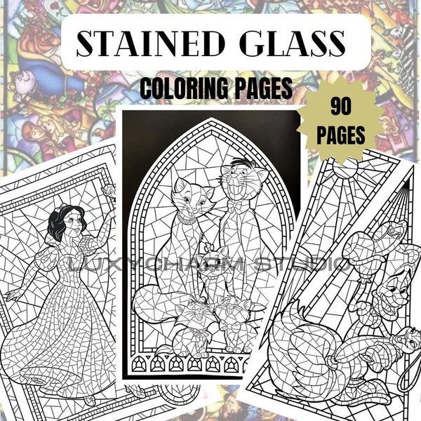 90 Pages - STAINED Glass Style Coloring Book Compilation - All your Favorite Characters