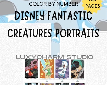 100 Pages - Color by Number Mystery Portraits FANTASTIC CREATURES of your favorite characters - Coloring book compilation