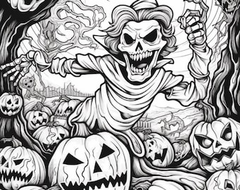 Digital Halloween Horror Coloring Book for Adults, 100-Page Creepy and Spooky Printable Coloring Pages