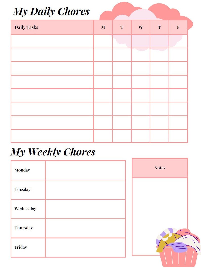 Kids Chore Chart Printable Digital Download - Etsy